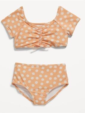Old Navy Peach Floral Short Sleeve Two-Piece Swim Set NWT